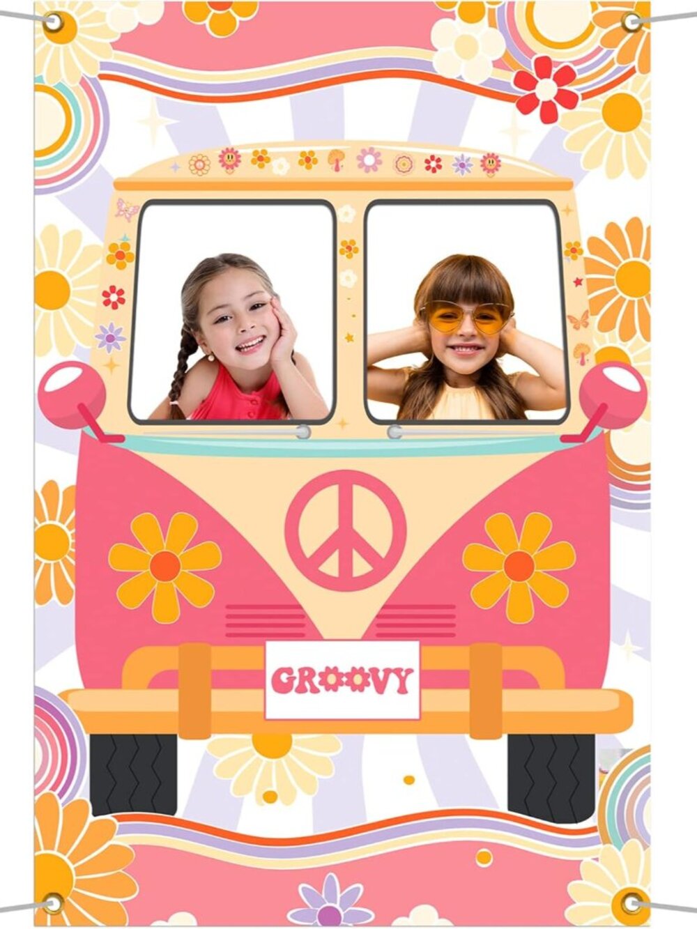 Hippie Photo Booth Props, Hippie Bus Prop Groovy Bus Photo Booth for 60'S 70'S P